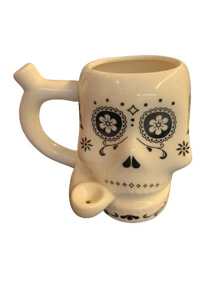 [82477] FASHIONCRAFT MUG SKULL WHITE WITH BLACK TRIM