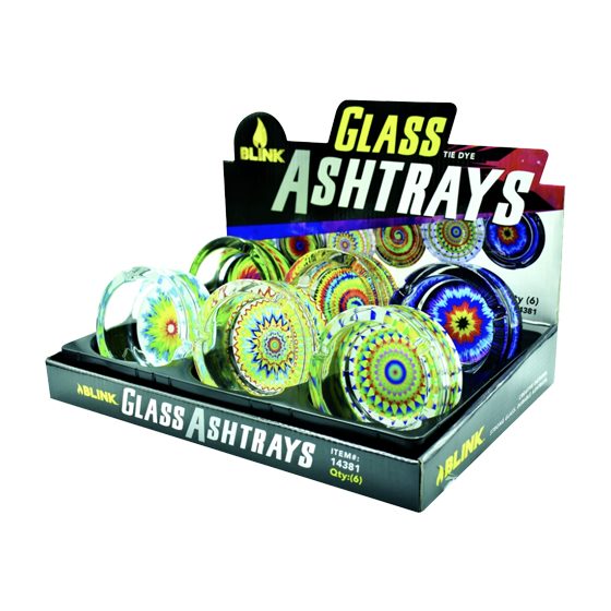 [23561] ASHTRAY 6CT ROUND GLASS TIE N DYE