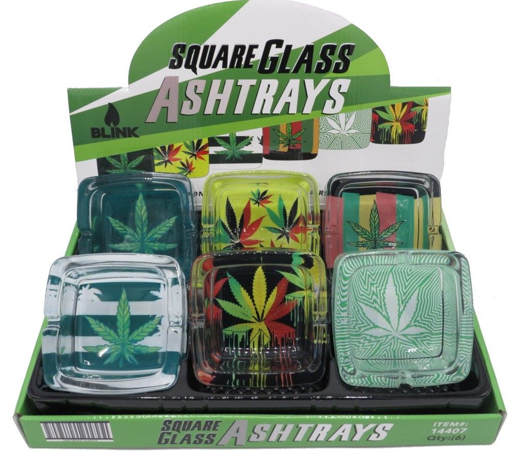 [23585] ASHTRAY 6CT SQUARE GLASS RASTA