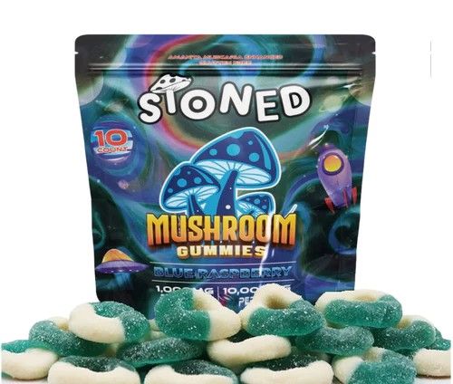 [70445] STONED MUSHROOM GUMMIES 10CT 10KMG BLUE RASPBERRY